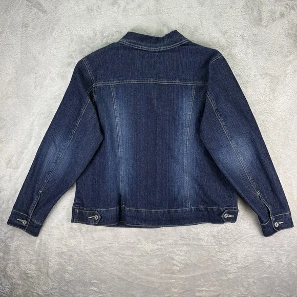 Baccini Women's XL Denim Jean‎ Jacket Classic Blue Button Front Stretch Pockets - Picture 3 of 7
